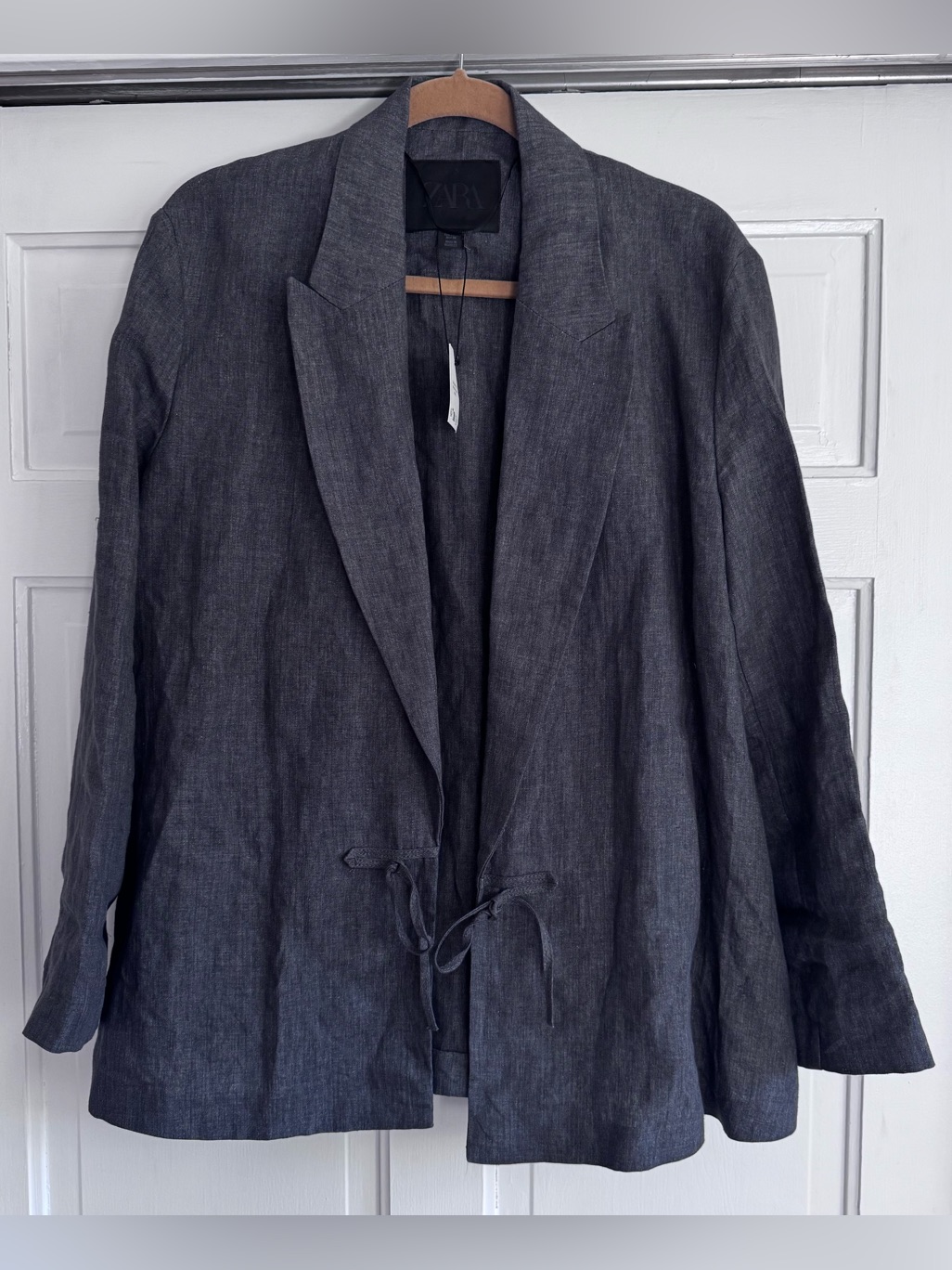 Zara Charcoal Open-Front 100% Linen Oversized Blazer Natural Fiber Size S Nwt